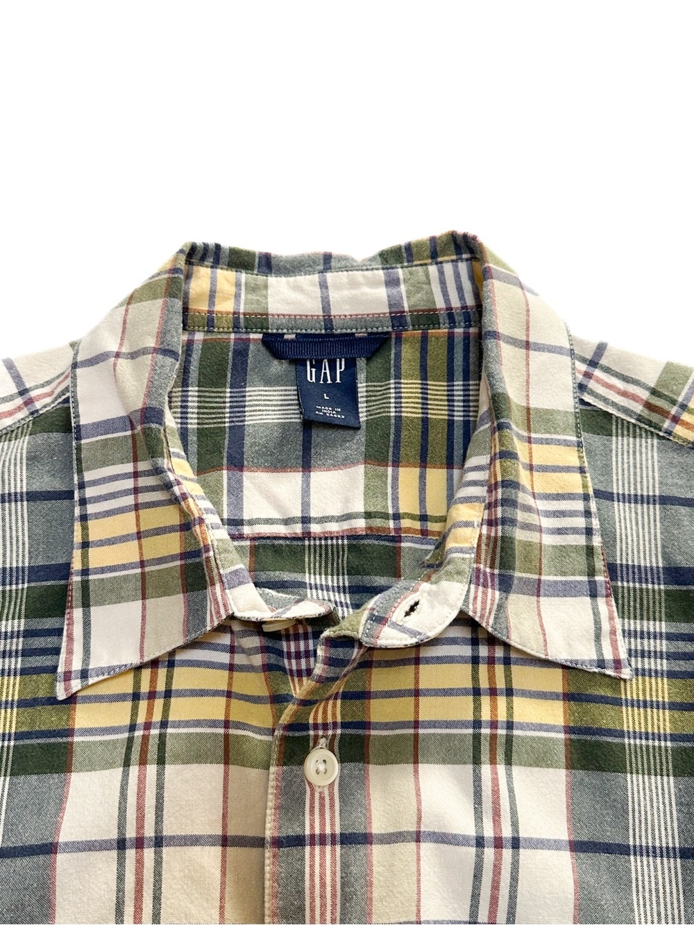 Y2K Gap 100% Cotton Plaid Button Down Camp Shirt Short Sleeve Front Pocket